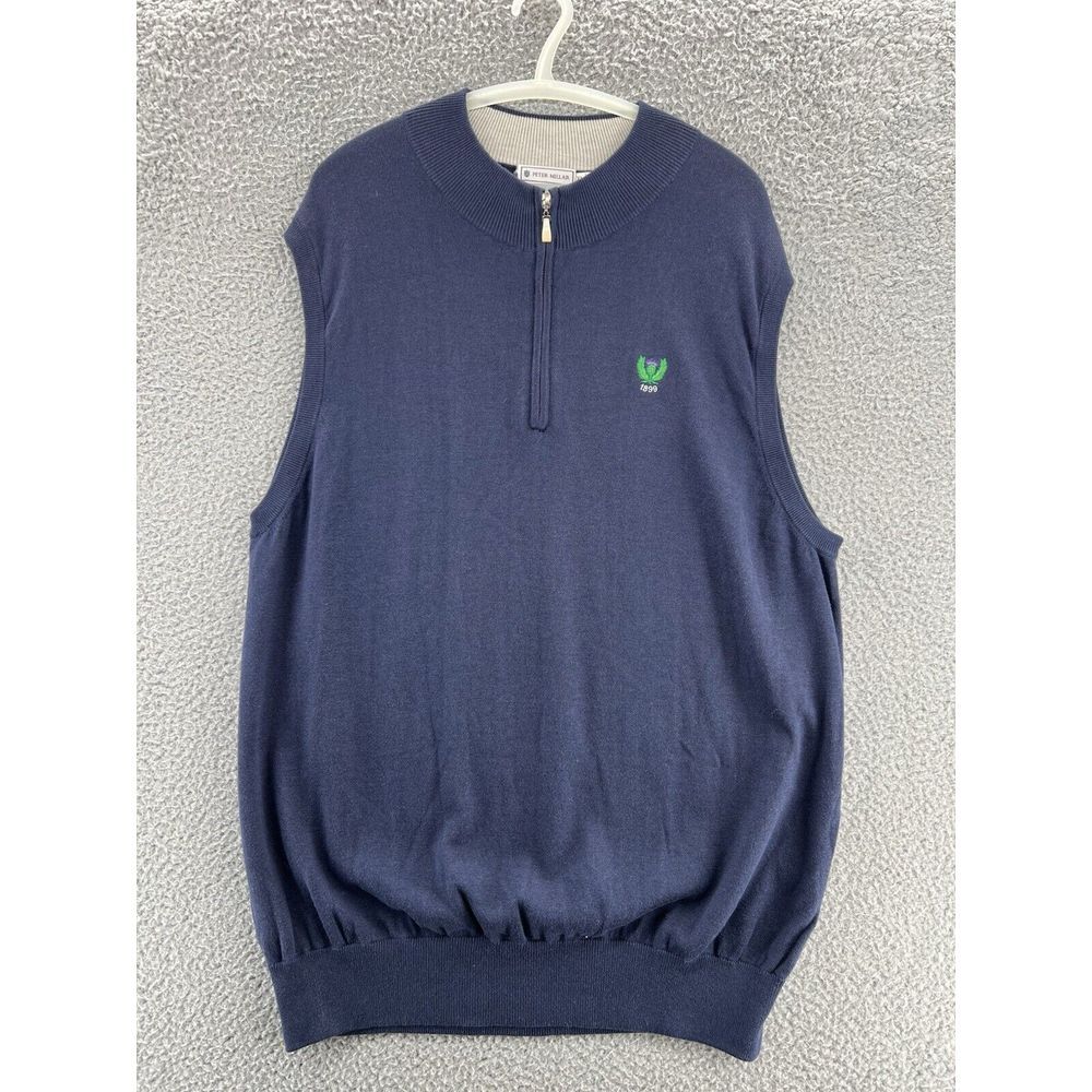 Peter Millar Sweater Vest Men XL BLUE 1/4 Zip Pullover Silk Cashmere Cotton READ